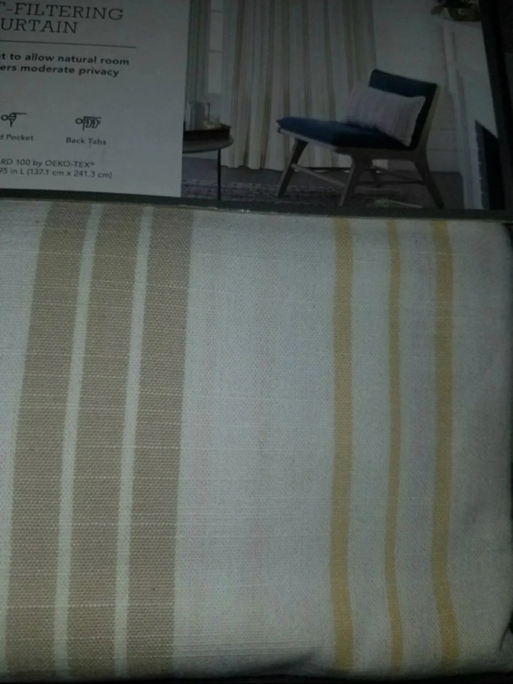 Threshold Light-Filtering Curtain Panel in Ivory with Yellow & Tan Stripes